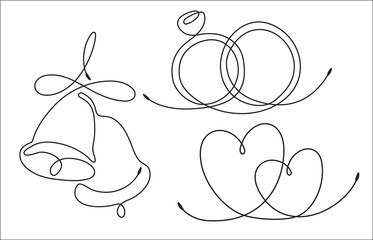 Set of single line drawing of romantic elements Vector hand drawn line art style