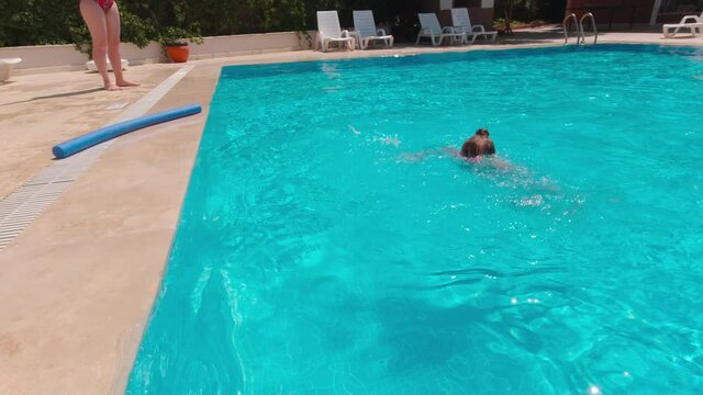 Girl drowning in swimming pool slow motion