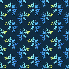 Fototapeta na wymiar Beautiful modern seamless pattern in oriental style. Damask print with holographic effect, blue background. Great for decorating fabrics, textiles, gift wrapping, printed materials, advertising.