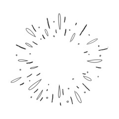 Sunburst doodle illustration. Star burst hand drawn linear explosion. Handmade Design elements.
