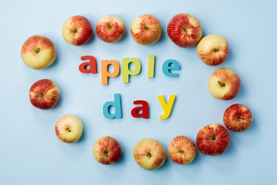 National Apple Day. Red apple, October 21. Top view.