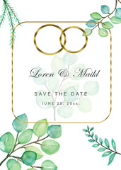 Wedding watercolor frames in blue, green leaves.Eucalyptus, lavender, delicate flowers and orchids.Watercolor flower frame for a wreath in the indie style. Hand-drawn vector leaves of blue, pink,green