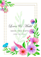 Wedding watercolor frames in blue, green leaves.Eucalyptus, lavender, delicate flowers and orchids.Watercolor flower frame for a wreath in the indie style. Hand-drawn vector leaves of blue, pink,green