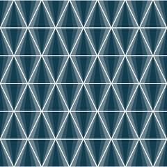 Seamless pattern with triangles and rhombuses geometric shapes in shades of blue color on white background