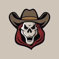 The hooded skull head mascot wears a cowboy hat.