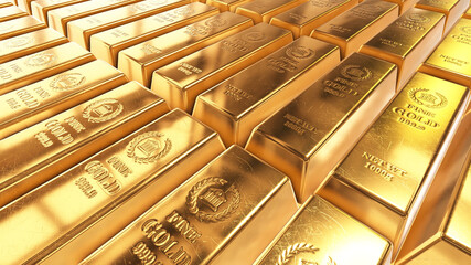 Gold bricks. Stack of gold bullion bars. (3d illustration)