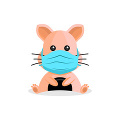 Illustration cartoon little animal cat wearing mask