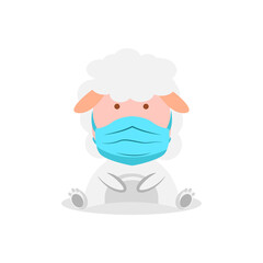 Illustration cartoon little animal sheep wearing mask