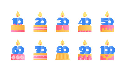 Fototapeta na wymiar Anniversary badges, birthday cake, years label.