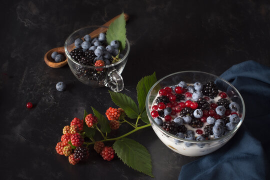 Healthy snack with various berries, from organic culture