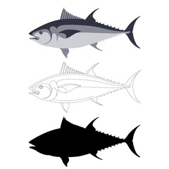 tuna  fish, vector illustration, flat style, side view,