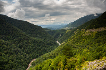 Fototapeta premium A beautiful landscape photography in Caucasus Mountains in Georgia.