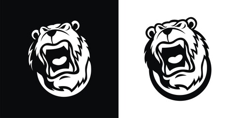 Black and white silhouette of a bear head mascot.