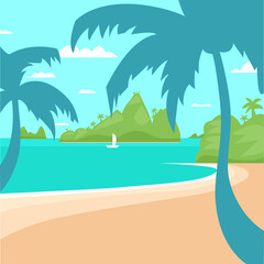 Fototapeta na wymiar Tropical landscape. Beach Island Palm Tree Ocean Summer Vacation Concept Flat Vector Illustration