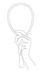 Silhouettes of human hands and a mirror in a modern one line style. Solid line sketches for decor, posters, stickers, logo. Vector illustration.