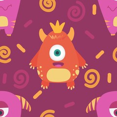 Colorful, bright vector seamless pattern with funny monsters, freaks on a white background.