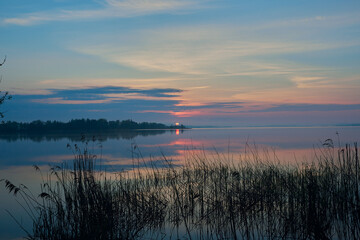 Morning by the lake. Beautiful spring sunrise