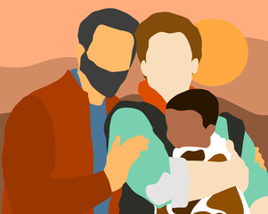 A gay happy family with baby.