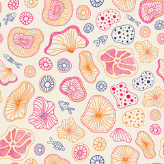 Cute pink starfish seamless pattern design. 