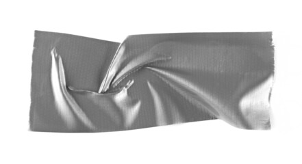 Grey crumpled, silver duct repair tape isolated on white background, top view