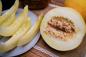 Fruit cantaloupe close-up, studio photo