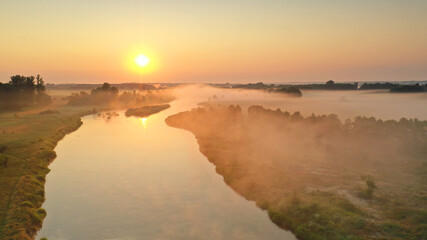 Aerial view of natural river during morning