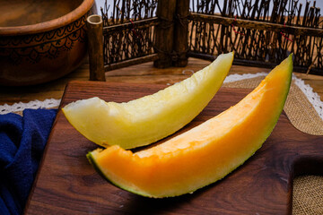 Fruit cantaloupe close-up, studio photo