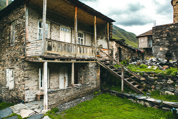 A beautiful landscape photography with old village Usghuli in Caucasus Mountains in Georgia.