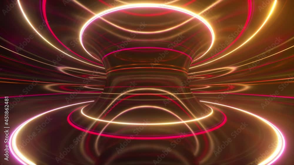 Poster abstract futuristic neon background with rotating glowing lines, speed of light, ultraviolet rays, t