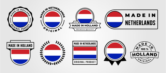 set of made in netherlands flag label vector logo symbol illustration design
