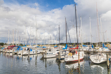Fototapeta na wymiar Moored yachts on the North Sea coast in Denmark