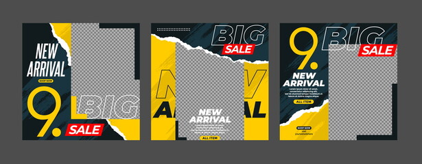 Fototapeta premium Sale minimalis square banner template. Editable background color with stripe line shape and photo college placement. Vector illustration for print, poster, social media post, and or web internet ads.