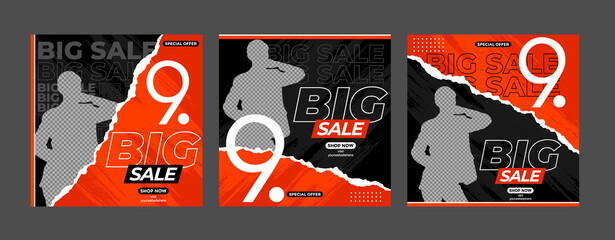 Sale minimalis square banner template. Editable background color with stripe line shape and photo college placement. Vector illustration for print, poster, social media post, and or web internet ads.
