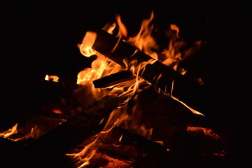 Logs burning in the fire