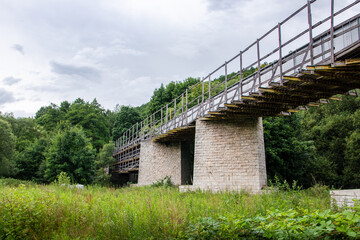 Fototapeta na wymiar old steel column viaduct surrounded by trees