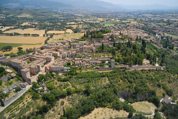 Fototapeta na wymiar panoramic aerial view of the medieval town of spello umbria