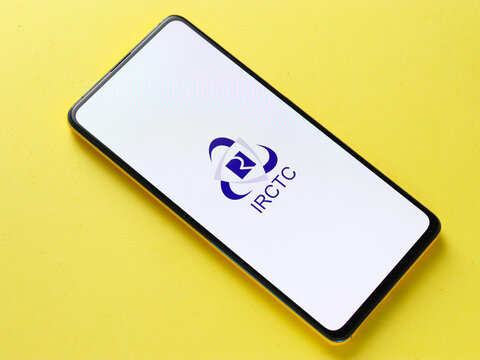Assam, india - March 10, 2021 : IRCTC logo on phone screen stock image.