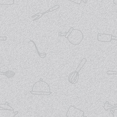 Seamless background. Set of kitchen accessories in doodle style on grunge background