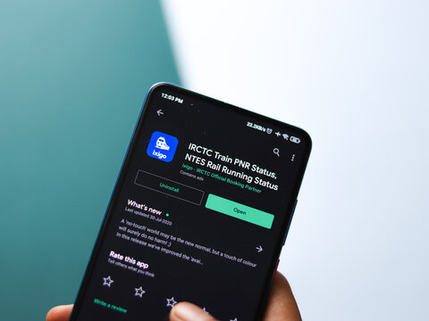 Assam, india - August 22, 2020 : Ixigo logo on phone screen stock image.