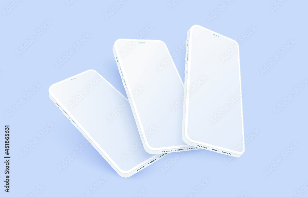 Poster clay phone mockup isolated with blank screen. realistic flying smartphone set with shadow, 3d templa
