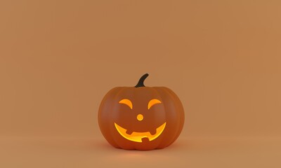 3D-rendering. Halloween pumpkin with sinister grin glowing from within.
