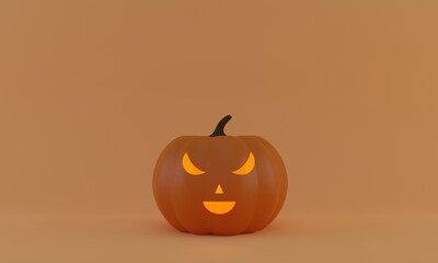 3D-rendering. Halloween pumpkin with sinister grin glowing from within.