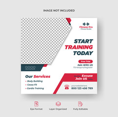 Gym and fitness social media post banner design or square flyer template Premium vector ads