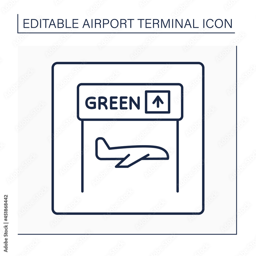 Poster red channel line icon. route for passengers wishing to declare goods.pointer. alcohol or tobacco in 