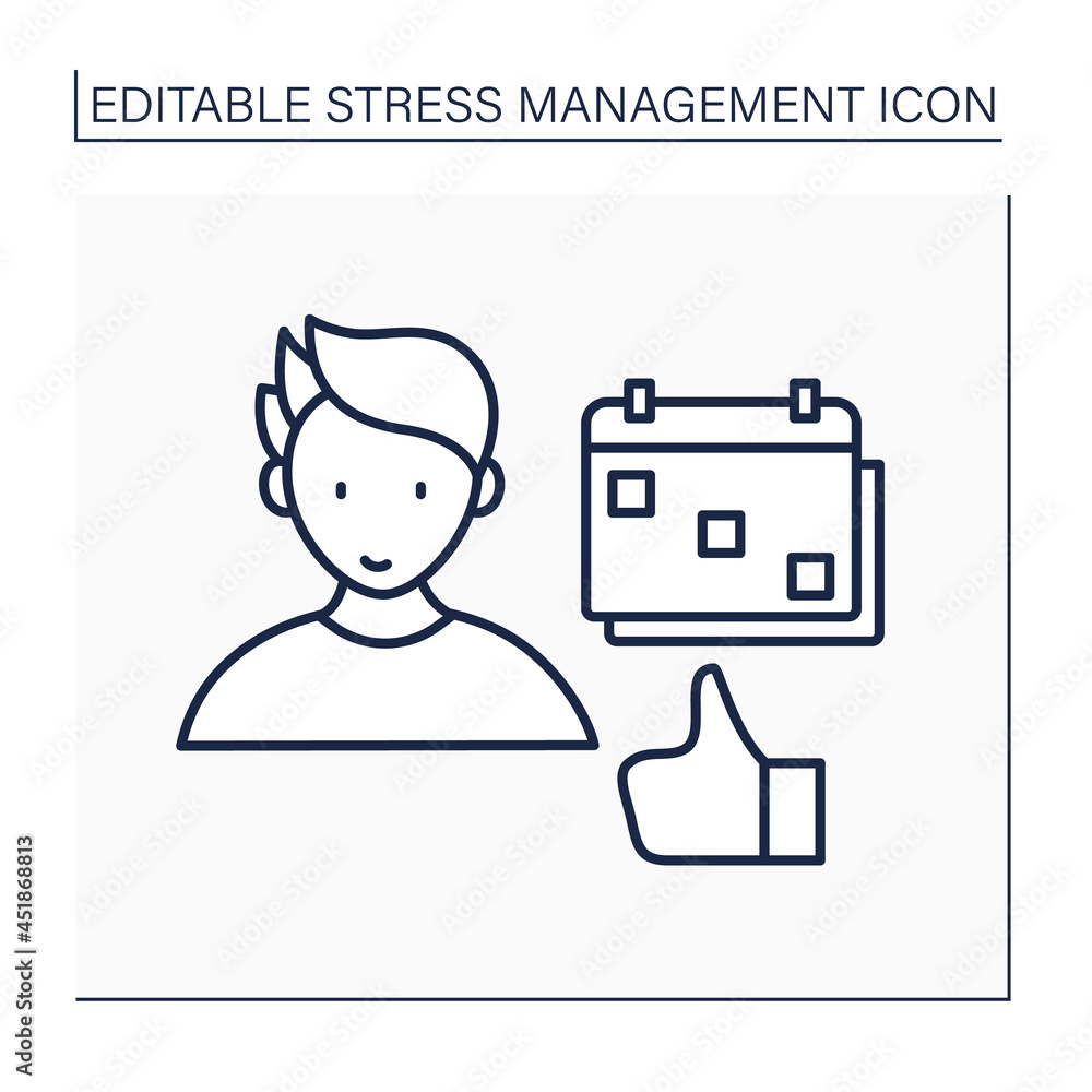 Poster balance schedule line icon. create daily routine schedule. avoid burnout. mental health concept. iso