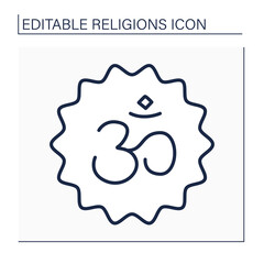 Hinduism line icon.Indian religion and dharma.Philosophical beliefs. Typical positions are karma, samsara, moksha, and yoga. AUM symbol. Religion concept. Isolated vector illustration. Editable stroke