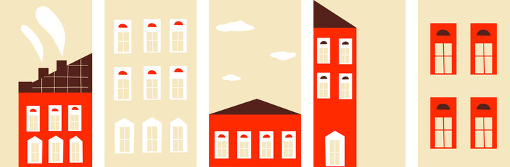 Vector set of social media stories design templates. Building, city set poster. Background with copy space for text. Cartoon flat vector greeting cards, poster. Travel concept. Vector EPS 10.