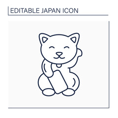 Maneki neko line icon. Beckoning cat. Lucky cat. Mechanical paw which slowly moves back and forth. Japanese culture concept. Isolated vector illustration.Editable stroke