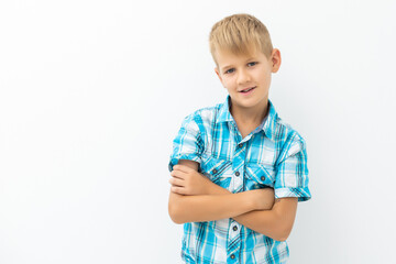 Photo of adorable young happy boy looking at camera.