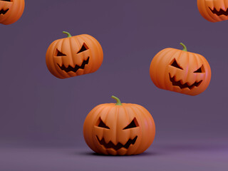 Many Halloween Pumpkins in a row isolated on background 3d rendering